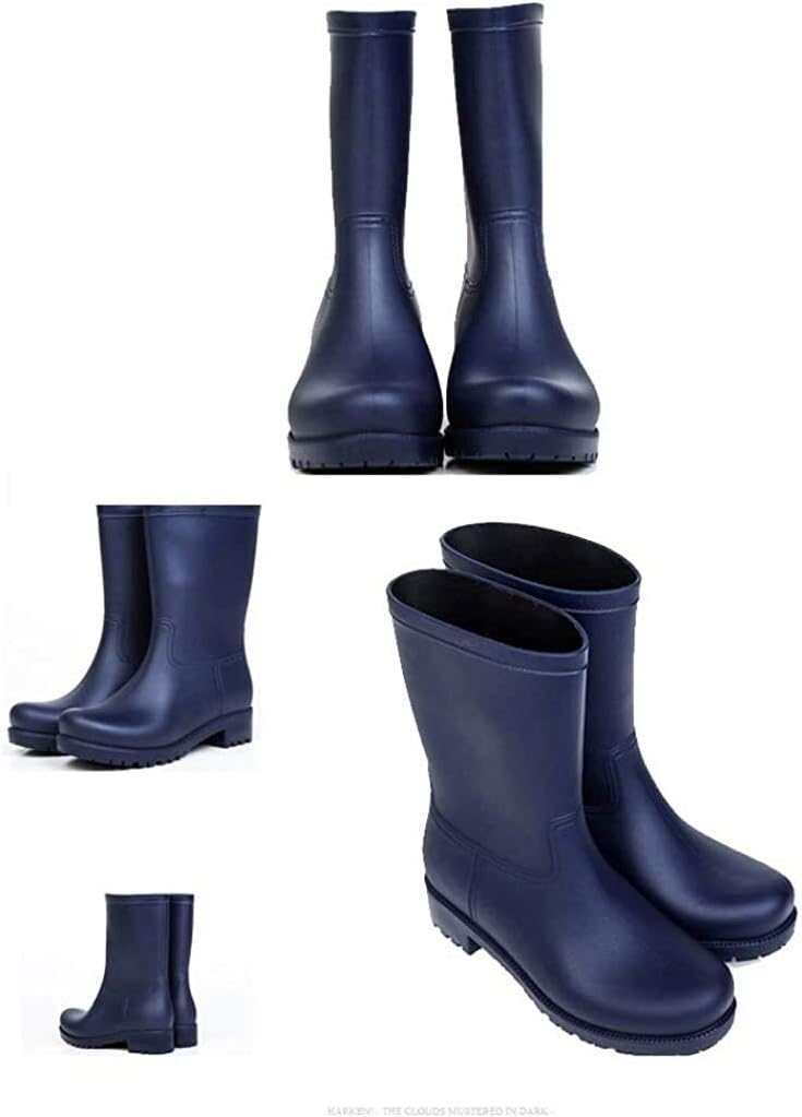 Rain Boots Women Solid Color Matte Rain Boots Mid Tube Rain Boots Outdoor Rain Shoes Garden Antiskid Rain Boots (Color : Navy Size : 36 EU)