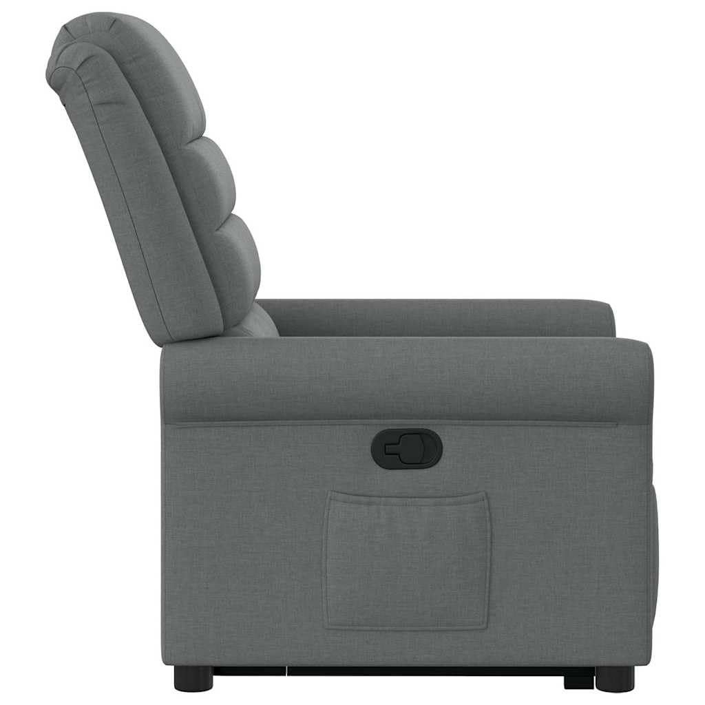 Fotel relaksacyjny z funkcją wspomagania wstawania, ciemnoszary, regulowany, z silnikiem elektrycznym, wygodne siedzisko z tapicerką, stabilna drewniana rama metalowa, ergonomiczny do salonu