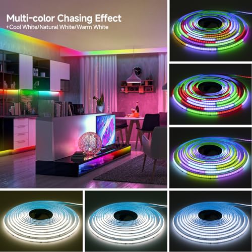 Image of BTF-LIGHTING FCOB COB LED Strip WS2814 IC RGBW 3000K Flexible High Density Color Chasing Uniform Light 16.4FT DC24V 896LED /m 16IC /m 12mm Width for Home DIY Lighting Projects(No Adapter or Controller)
