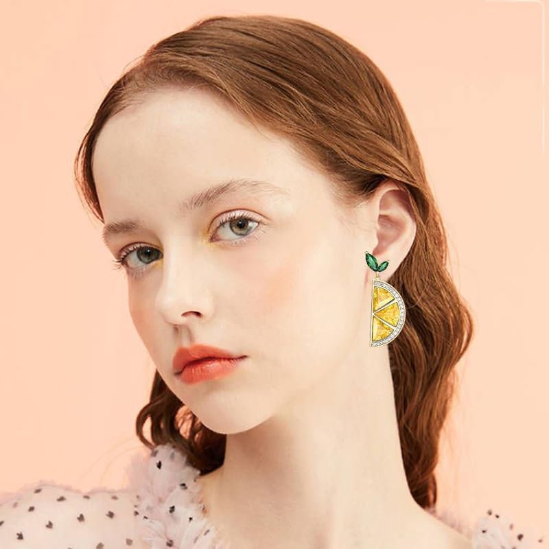 coadipress Delicate Fashion Lemon Stud Earrings for Women Glitter Rhinestone Lemon Earrings Lightweight Fruit Earrings Fruit Shape Cubic Zirconia Stud Earrings Jewelry Gift - Image 4