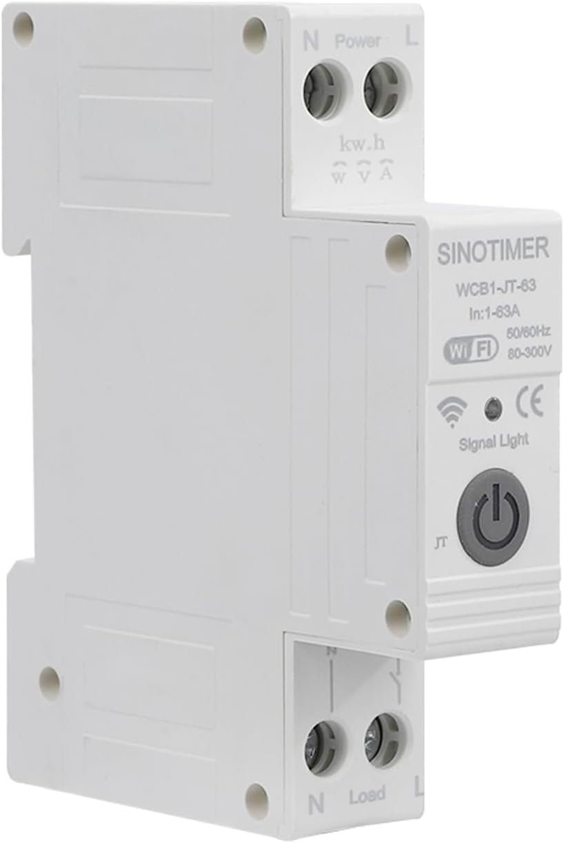 WCB1 Smart WiFi Switch Timer 1P 18mm 63A Circuit Breaker Relay DIN Rail Smart Energy Monitor Meter, Remote Control by Tuya APP, Over or Under Voltage Protector Relay Switch for Household Appliances