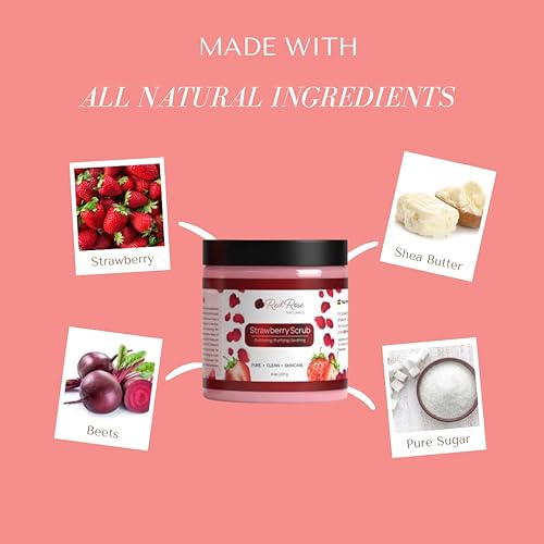 Miniatura 6 de Exfoliante corporal de fresa, exfoliante de azúcar para mujeres, perfume de larga duración, apto para veganos, 8 onzas.