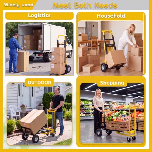 Image of 4 in 1 Hand Truck Dolly, 1000Lb Heavy Duty Convertible Folding Hand Truck Dolly Cart with Wheels 10 inch All-Terrain Tires, Hand Cart for Moving /Warehouse /Outdoor /Logistics /Shopping /Home /Office(Yellow)