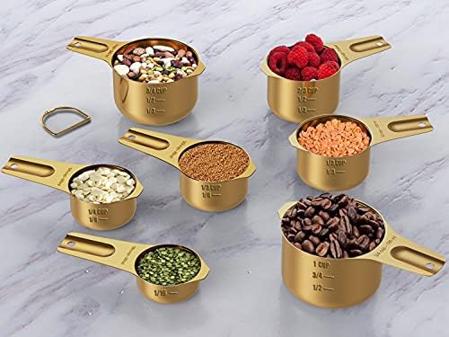Wildone Copper Plated Measuring Cups & Spoons Set of 21 - Includes 7 Stainless Steel Nesting Measuring Cups, 8 Measuring Spoons, 1 Leveler & 5 Mini Measuring Spoons, Ideal for Dry & Liquid Ingredients - Thumbnail 2