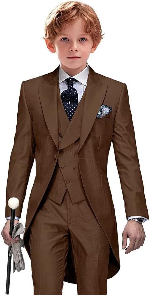 Long Tailcoat Suit Boys 3 Piece Tailcoat Slim Fit Suits Wedding Blazer Pants Vest Suits Tail Coat