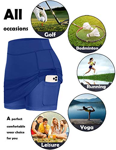Image of BLEVONH Women Tennis Skirts Inner Shorts Elastic Sports Golf Skorts with Pockets