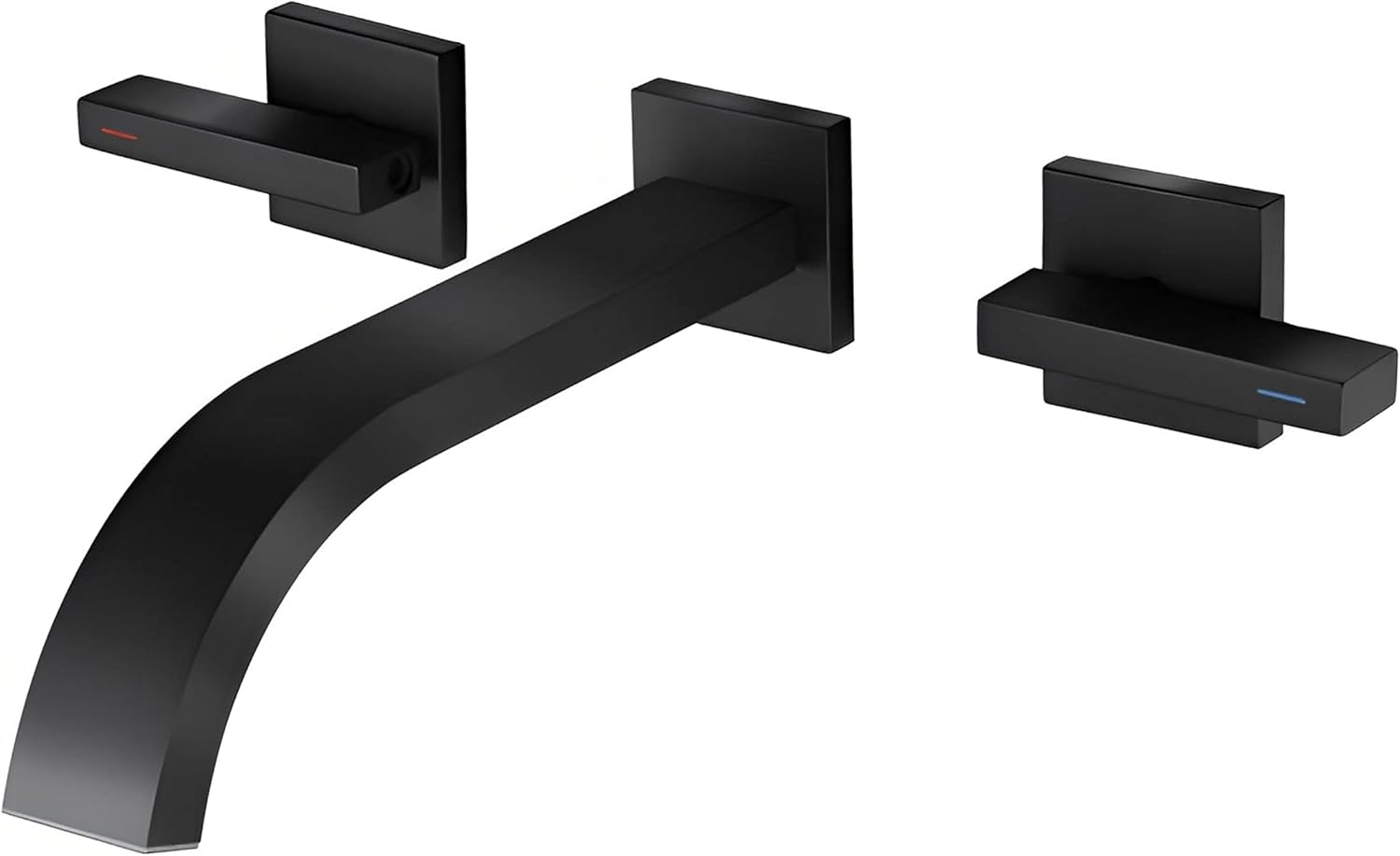 Wall Mounted Bathroom Sink Faucet, Sprinkle Black Matte Bathroom Faucet Pop Up Drain, Double Hole Bathroom Faucet with Double Lever Handles Vessel Lavatory Basin Mixer Tap, Vanity Sink Faucet 1PC