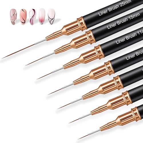 7PCS Metallic Nail Art Brushes Set, 7/9/11/15/25mm Liner Brush Fo...
