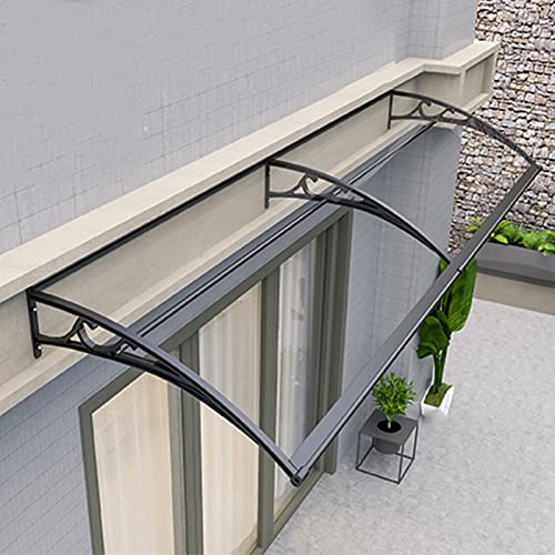 Vordach für Haustür Überdachung Haustürvordach Pultvordach aus 2.5 mm Dicke Transparent Polycarbonat,Türdach für Draußen Pultbogenvordach Schwarzer Halterung,Sonnenschutz (80x380cm/32"x150") Cover