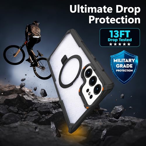 Image of AIBEX Transparent Back Cover Compatible for Samsung Galaxy S24 Ultra|Mag-Saf Magnetic Ring Kickstand |Shockproof Dual Layer Military Grade Drop Protection Armor Case|Wireless Charging Support - Black