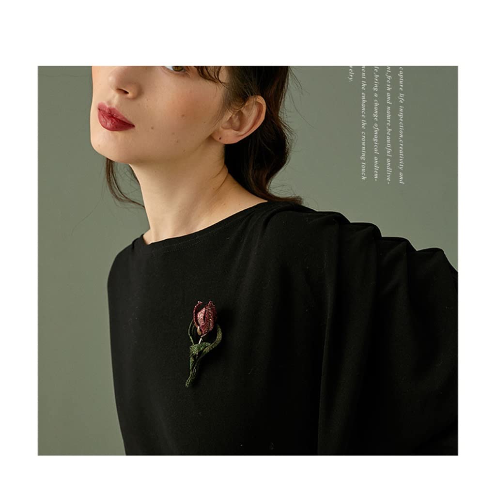 Florale, Elegante, handbestickte Tulpenbrosche, Damenmantel-Accessoires, Corsage