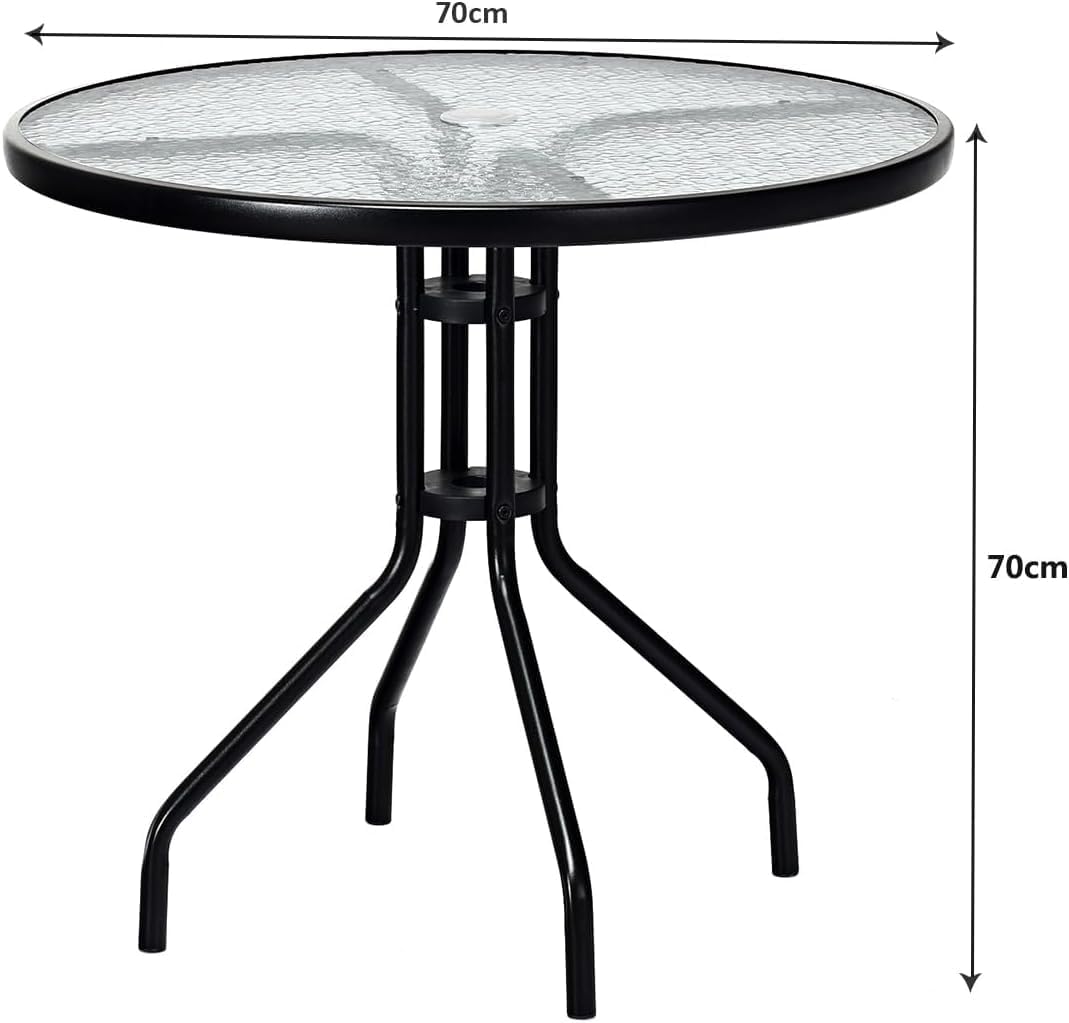TANGZON Outdoor Dining Set, Patio Tempered Glass Table and Folding Chairs Set with Umbrella Hole, 3/5 Pieces Garden Furniture Set for Lawn, Backyard, Balcony (Table)
