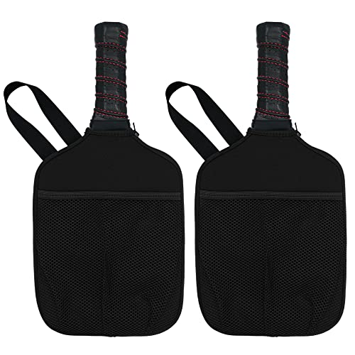 HEYSKAY Pickleball Paddle Cover - Racket Sleeve Bag with Handle Strap - Protective Paddle Sleeve with Mesh Pocket - Sport Carry Bag - Pack of 2 (Black x2)