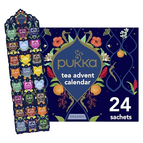 Pukka Advent Calendar 2025 Organic Tea Sampler, Selection of 24 Delightful Black & Green Tea Infusions, Christmas Gift Idea for Men and Women 100% Organic