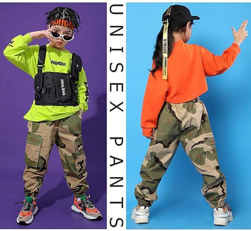 Image of Rolanko Girls Cargo Pants for Kids Loose Streetwear Hip Hop Dance Cotton Cargo Jogger Pants for Kids 4-15 Years