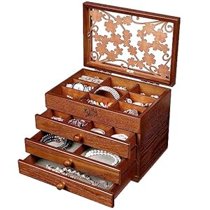 Changsuo Wooden Jewelry Box for Women with, Drawers, Medium Jewelry Storage Organizer