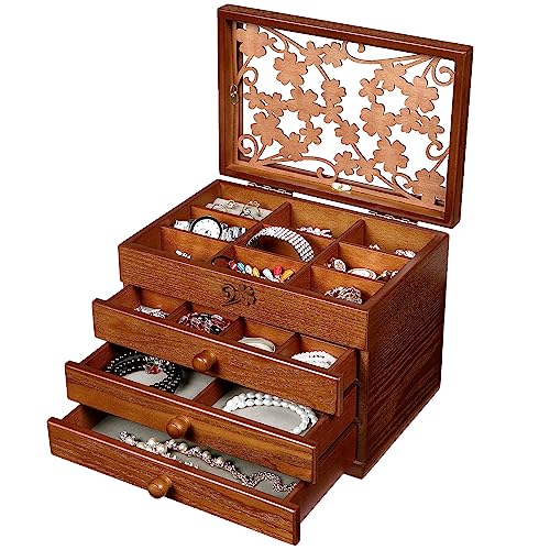 Changsuo Joyero de madera para mujer con cajones, organizador de almacenamiento de joyas...