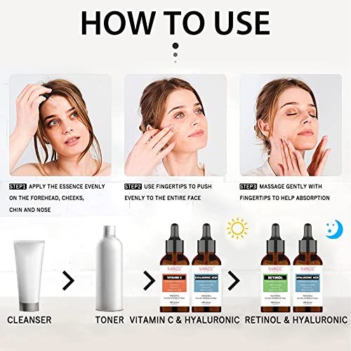 Saisze Anti-Aging Facial Serum Set - Vitamin C Serum, Hyaluronic Acid Serum, Retinol Serum - Brightening Serum, Anti Wrinkle Serum, Dark Spot Corrector For Face, Acne Scars, Pore Minimizer - 3X1 Fl Oz #TOP4