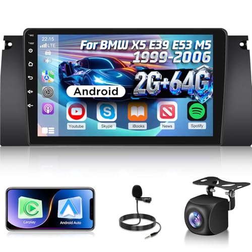 [2+64G] Techschermo Car Radio for BMW X5 E39 E53 M5 1999-2006 with Wireless Carplay and Android Auto - 9 Inch Touchscreen Android Car Stereo - DSP/GPS/WiFi/SWC/Bluetooth + AHD Backup Camera