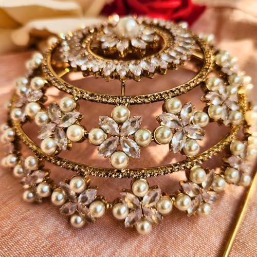 Image of Hair Bun Cage Accessory for Women | Handcrafted Brass Juda Cover with Stick | Anti-Tarnish Traditional Hair Accessory for Wedding & Festive (Sitara Hair Bun (Antique Gold))