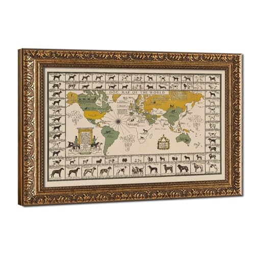 Impression toile carte du monde 1935 avec cadre suspendu chic
