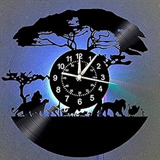 QianZhou-Uk Vinyl Record Wall Clock, Africa - Safari animals 7 Color Night Lamp Retro Wall Clock, Creative South African Gifts Handmade Home Wall Decor (C-LED)
