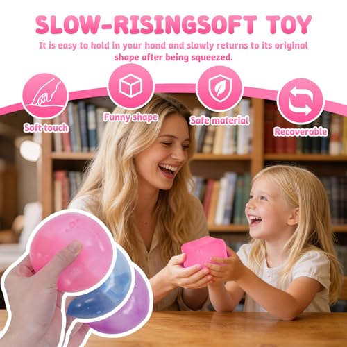 Graphinza Squishy Ice Cube Fidget Toy,Large Squeeze Toys, Big Squishy Stress Ball with Durable Soft Texture, Extra-Satisfying Squeeze Toy for Adults and Boys & Girls Age 3+ (2.76in) (Pink) - Image 5