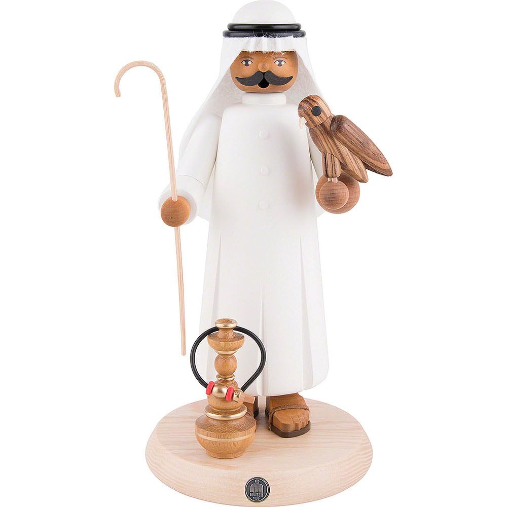 Mueller Räuchermann Araber mit Falke und Shisha, 27 cm hoch, original Erzgebirge Seiffen