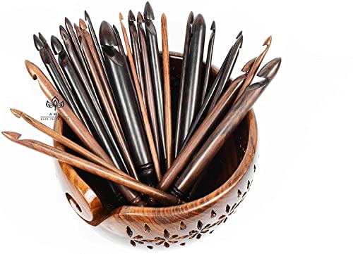Crochet Hooks Rosewood - Wooden Crochet Hooks Set of 15 - 3.5mm to 25mm - Crocheting & Knitting - Ergonomic Crochet Hooks for Arthritic Hands - Knitting Gifts (Set of 15 Hooks, Hooks Set only)