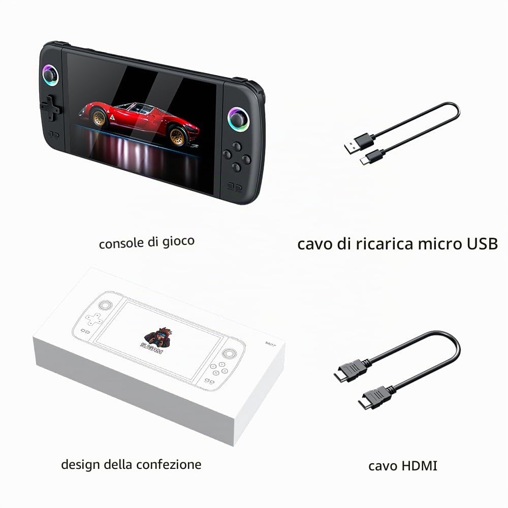 Nuova console di gioco portatile M27, 128 GB di memoria interna con 30.000 giochi, sistema Linux, schermo IPS da 7 pollici, console portatile mini arcade tascabile, uscita HD (verde, 128 g)