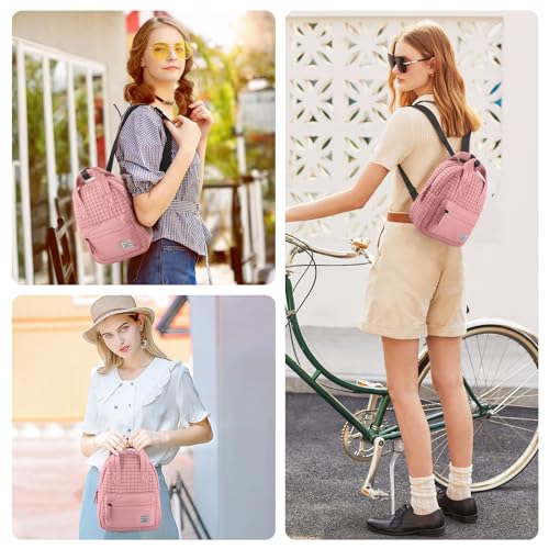 Image of Mini Quilted Puffer Backpack for Women,Lightweight Puffy Bookbag,Small Casual Daypack for Ladies,Pink