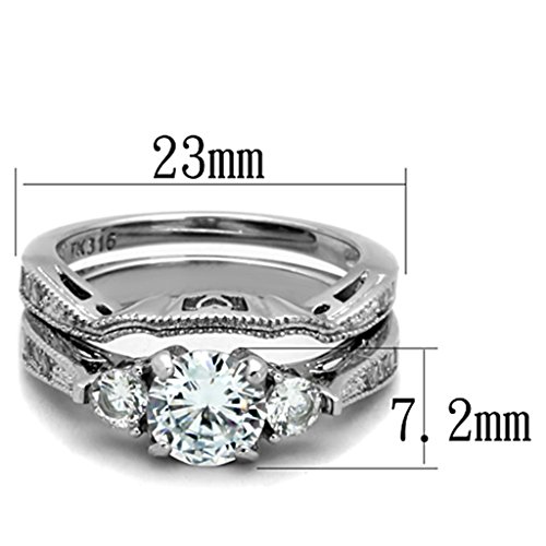 Marimor Jewelry Women's Stainless Steel 316 Round 2.5 Carat Zirconia Engagement Wedding Ring Set2