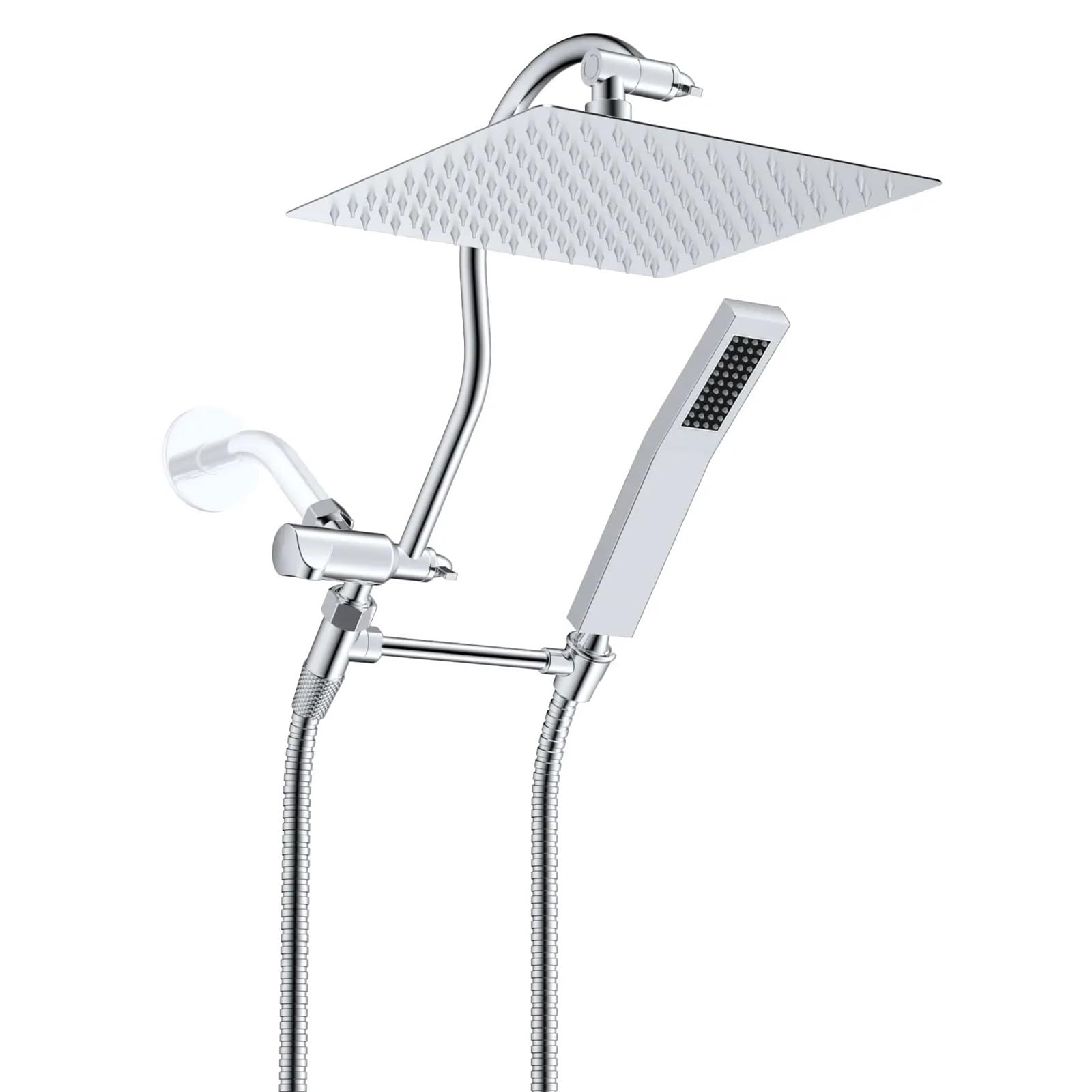 Deszczownica wysokociśnieniowa 25 cm (10") całkowicie metalowa głowica prysznicowa z ręczną słuchawką prysznicową i wężem o długości 180 cm (71"), chromowane wykończenie - najlepsze wrażenia z
