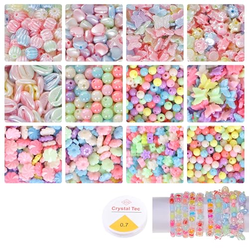 Image of ambitieux Bracelet Making Craft Kit 12 Types of Colorful 400+ pcs of Plastic Beads with Elastic -(Colorfull with 8 mm) (Multicolor 5)