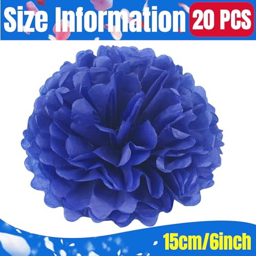 Qimoo 20pcs Sapphire Blue Paper Pom Poms Decorations, DIY Decorative Tissue Paper Pom-poms Flowers Ball for Party Wedding Outdoor Decoration