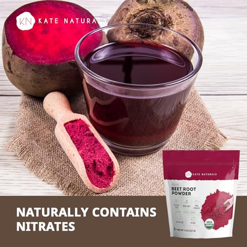 Kate Naturals Organic Beet Root Powder for Smoothies, Baking & Juice. Raw Beetroot Superfood & Natural Red Food Coloring (8oz, Non-GMO, Earthy Flavor)