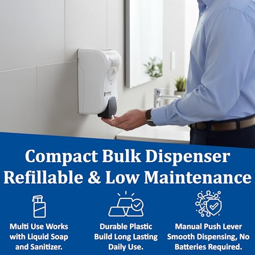 Image of San Jamar Summit Rely Soap Dispenser - 900mL Liquid Dispenser Polymer Refillable Pump, Adhesive or Screw Mount Bulk Compatible, White Clear