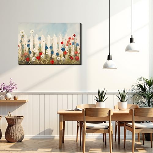 Image of Framed Old Glory American Flag Wall Art, Patriotic Classic Canvas Art Pictures, USA Traditional Wall Decor, Made in USA Ready to Hang for Living Room Entryway Hall