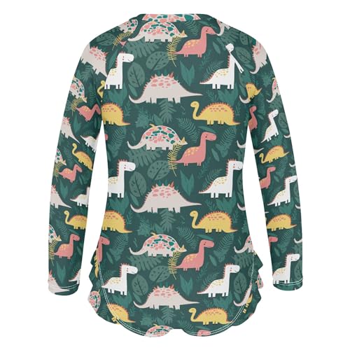 Cute Dinosaur Girls Long Sleeve Rashguard Swimsuit UV Protection One-Piece Swimwear Bathing Suit B04040823