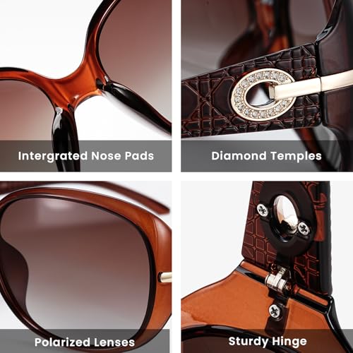 Women's Polarized Sunglasses, Retro Sunglasses, Fashionable Rhinestone Temples, Anti-UV lenses For Sun Protection,Driving4