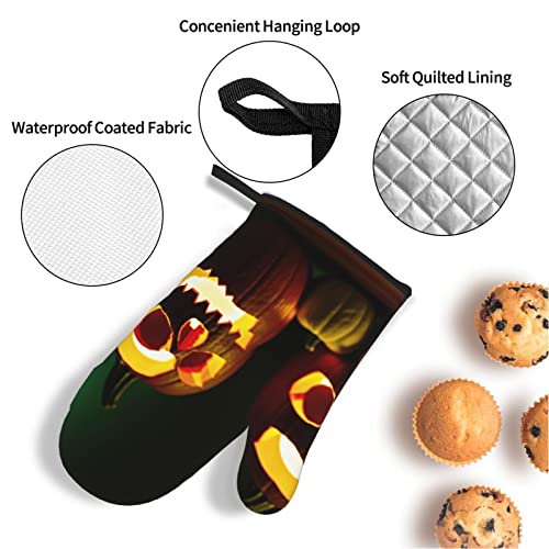 Pumpkin Lamp Oven Mitts And Pot Holders Sets Set Of 4, Heat Resistant Waterproof And Durable For Kitchen Cooking Baking Grilling Microwave Bbq Gifts #TOP3