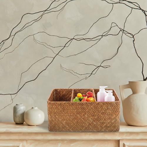 Panier de rangement en paille 3 compartiments pour stopper le désordre - 7