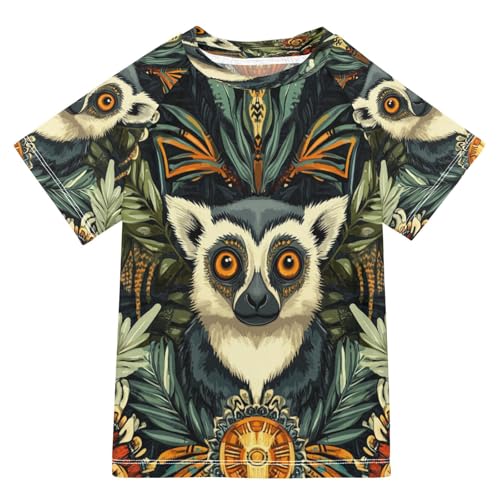 Boys Short Sleeve T-Shirts Monkey Lemur Ethnic Rashguard Kids Swim Shirts Sun UPF 50+