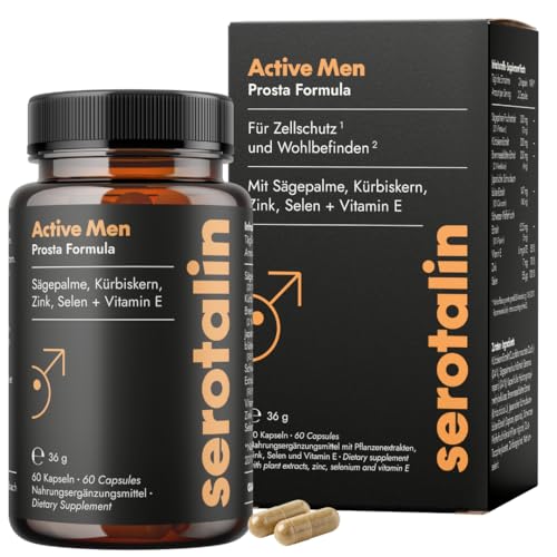 serotalin Active Men Prosta Formula - Prostata Komplex Kapseln für Männer Mit Sägepalme Kürbiskernextrakt & Brennnesselblätter - Vegan & Made in Germany - 60 Stück