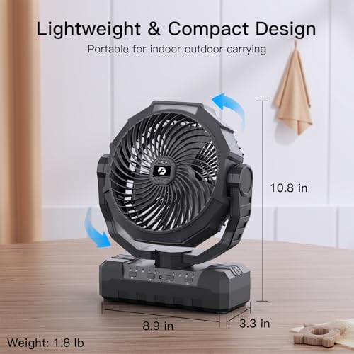 Image of FRIZCOL 3-in-1 Camping Fan - Portable Fans Rechargeable - 36000mAh Battery Powered Fan with Light & Remote for Indoor, Outdoor, Tent, Travel, Fishing, Jobsite, Gifts for Men Dad Him - Black