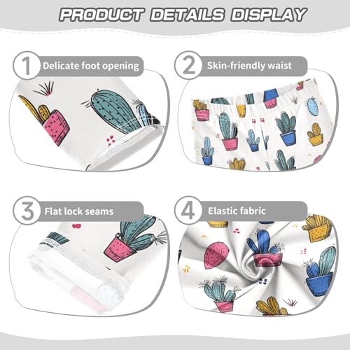 Wusikd Colorful Cacti Girls' Leggings Toddler Doodles Kids Yoga Pants Dance Active Tights 4T3