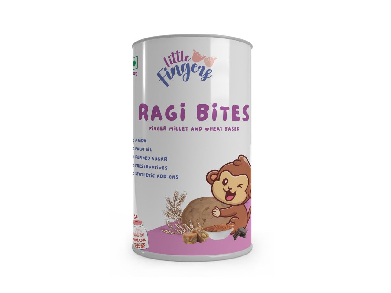 Little Fingers Healthy Nutritious Cookies With No Refined Sugar And Preservatives For Kids - 150 Grams (Chocolate Flavoured Ragi Bites, Pack Of 1)