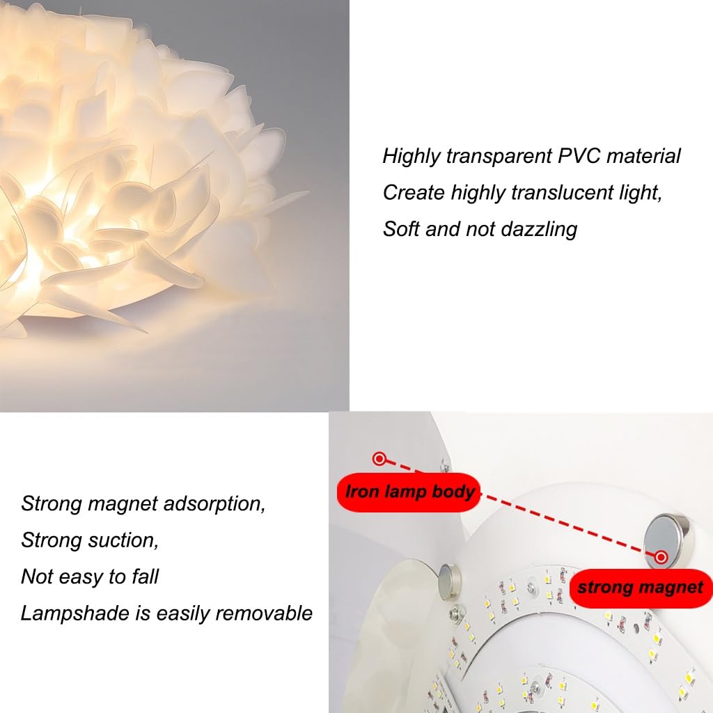 Nowoczesna Kwiatowa Lampa Sufitowa LED 24W/36W Z Pilotem, Biała PVC & Żelazo, 53/78cm Do Salonu, Sypialni, Jadalni, Biura – Design W Stylu Skandynawskim(53CM)