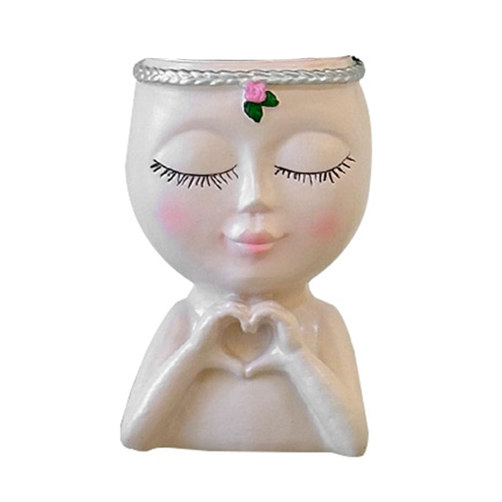 Ceramic Face Vase，Face Flower Pot Love Style Girl Head Plant Pot Small Lady Planter for Succulent Indoor Outdoor Plants Desktop Centerpiece for Home Living Room Office Beige