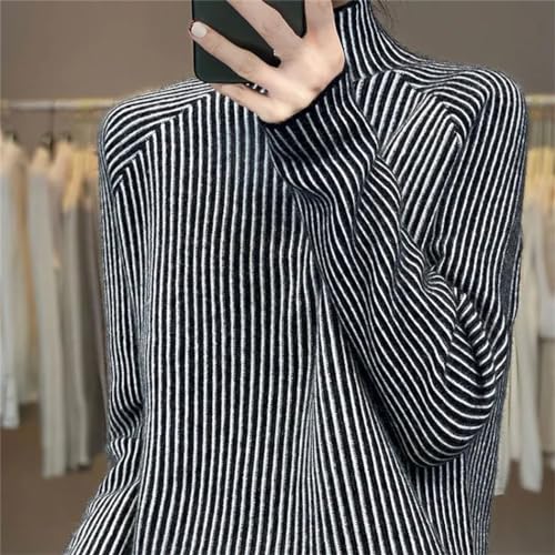 Autumn Winter Striped Knitted Jumpers Female Clothing Casual All-Match Korean Turtleneck Long Sleeve Sweaters3